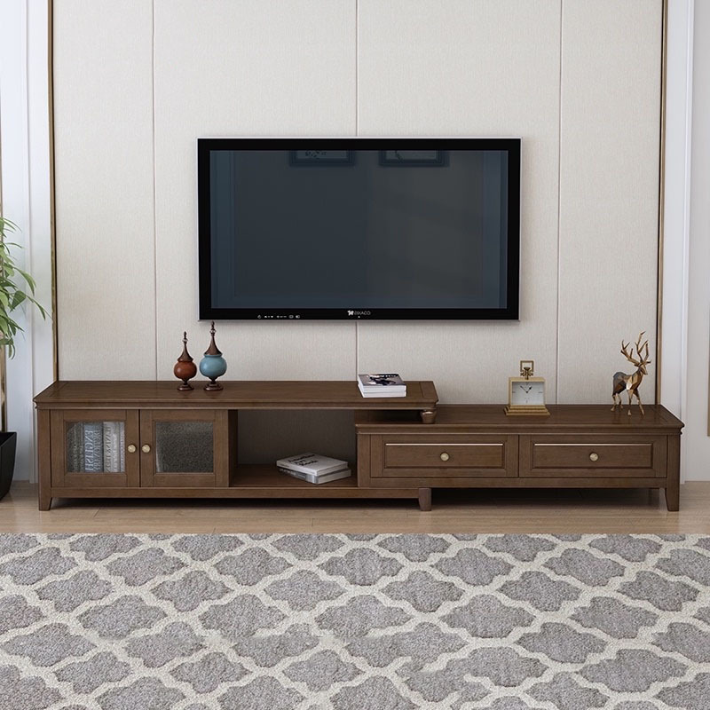 美式实木电视柜现代简约客厅储物收纳柜家用小户型可伸缩卧室地柜