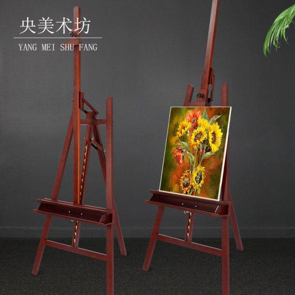 央美术坊榉木前倾式油画架4K可升降折叠三角画板架素描水粉展示架