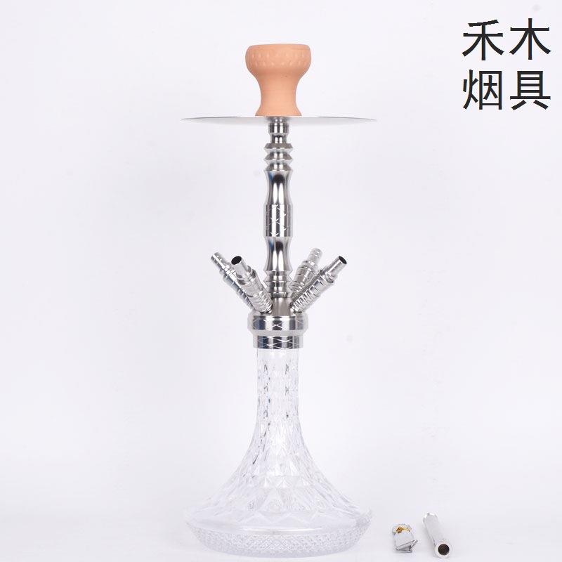 4管水烟壶套装中号拉丝色网纹水烟壶现货工厂shishahookah6007