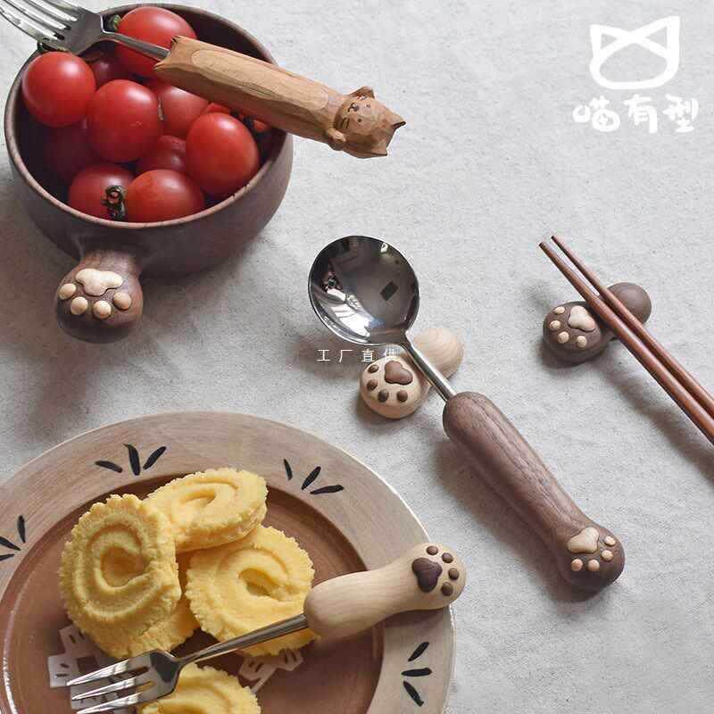 喵有型正餐甜品勺叉套装可爱勺子叉子家用成人孩