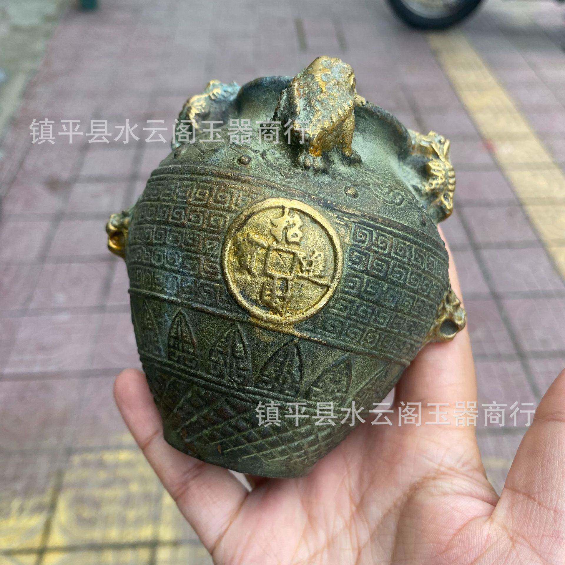 铜仿古四方纳财聚宝盆摆件金蟾坛子家居铜装饰品摆件工艺品青铜
