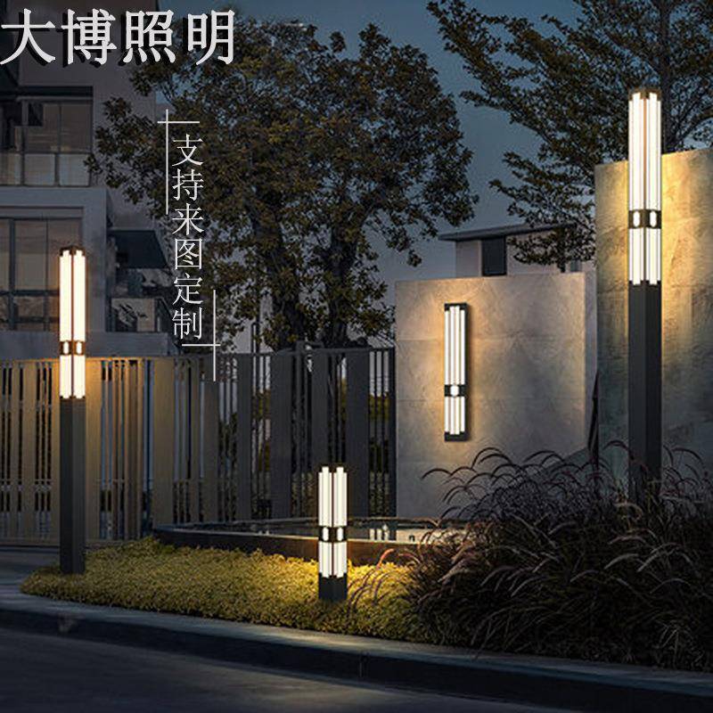 新中式方形景观灯LED庭院灯拉丝电镀不锈钢景观灯柱防水