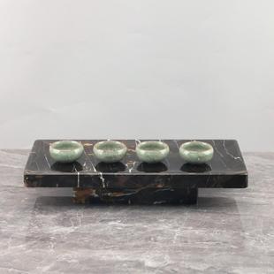 欧式轻奢天然大理石长方形托盘茶盘装饰摆件茶几电视柜家居装饰品