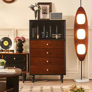 法式复古实木斗柜客厅中古风收纳柜小户型家用边柜设计师拼色边柜