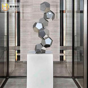 装置艺术雕塑不锈钢方块摆件室内中庭古铜色拉丝镜面客厅玄关装饰