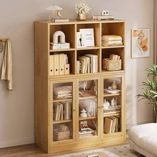 全实木靠墙杂物柜客厅立柜储物柜落地置物架带柜门防尘可组合书柜