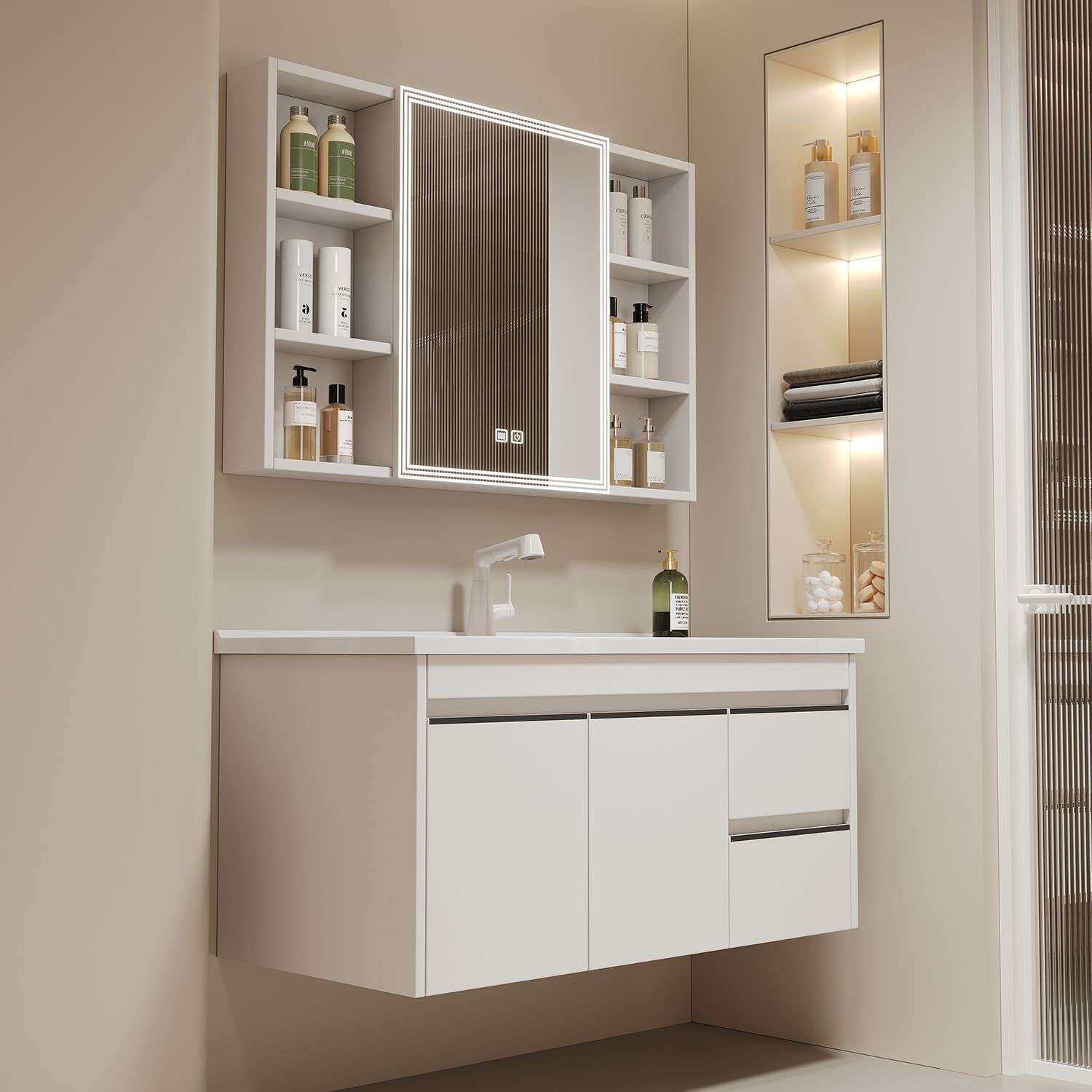 新款全铝洗手脸盆浴室柜组合陶瓷一体加厚太空蜂窝洗漱台面卫生间