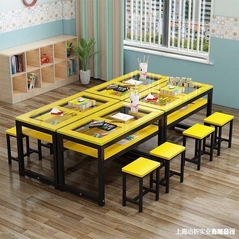 课桌课桌椅书法绘画幼儿美术玻璃培训美术课桌椅构画手工桌课课美