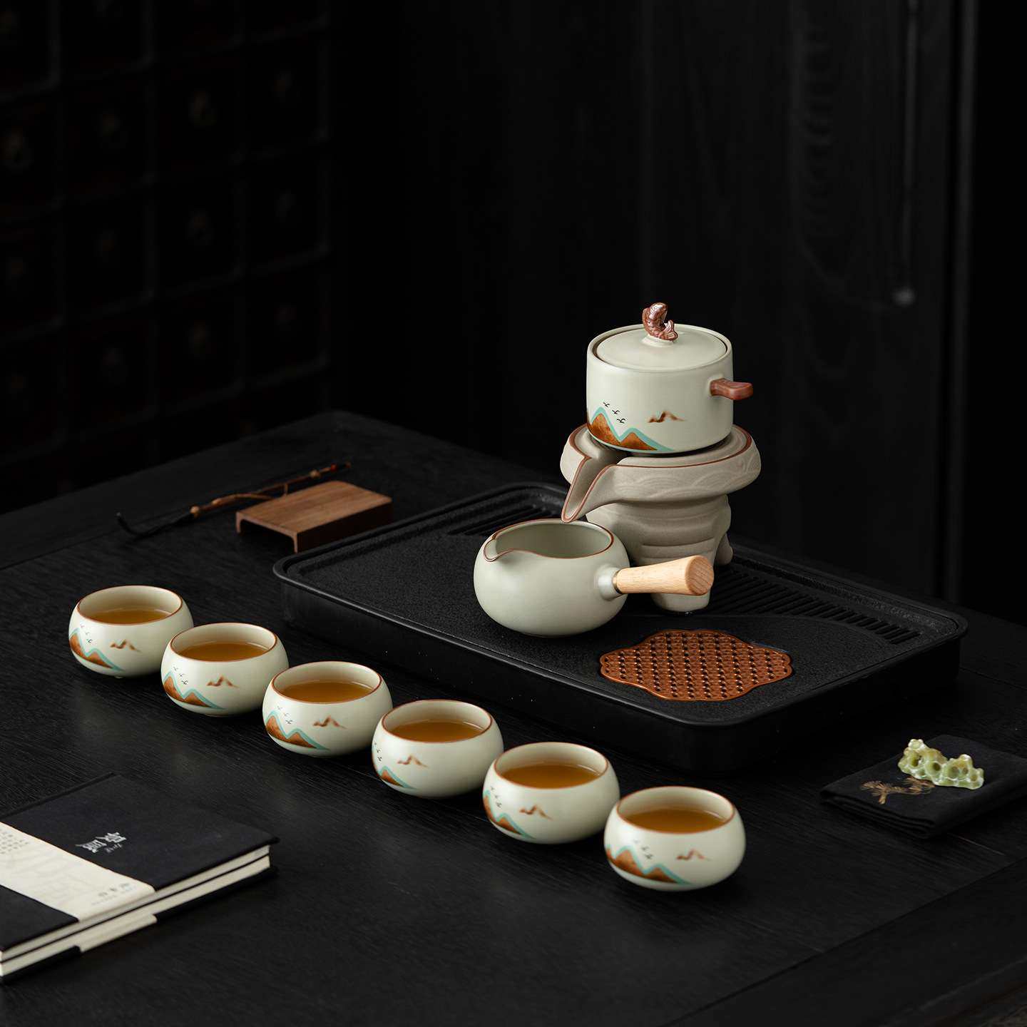 汝窑自动茶具套装石磨旋转出水家用喝茶陶瓷泡茶壶喝茶杯整套茶具,电子元器件市场,其它元器件,淘宝优惠券,粉丝福利购,淘宝优惠卷