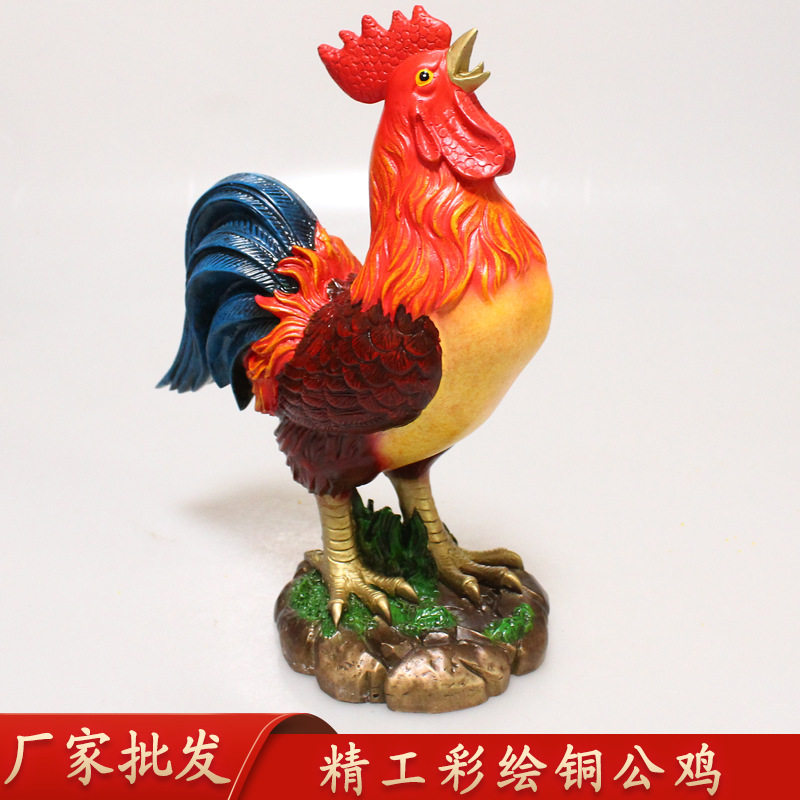 厂家现货铜彩绘公鸡精工铜鸡摆件彩绘铜鸡家居饰品工艺品批发
