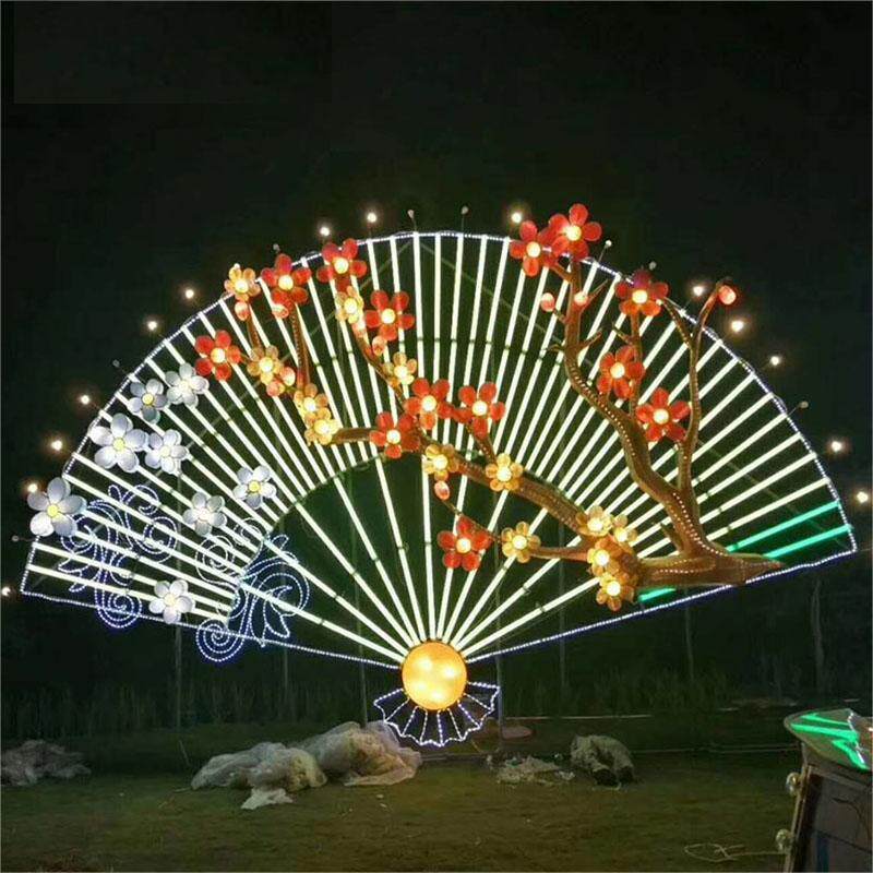 大型中秋节日花灯光节户外景观灯中国风扇子造型景区公园场景布置