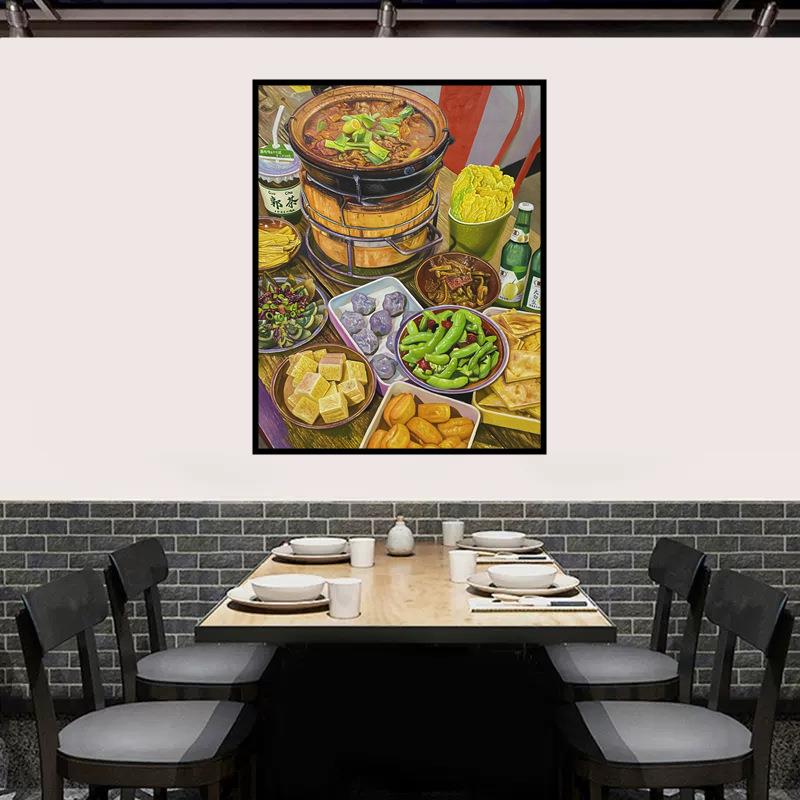 纯手绘油画现代火锅店烧烤店墙面装饰画创意个性餐馆饭店壁画餐饮