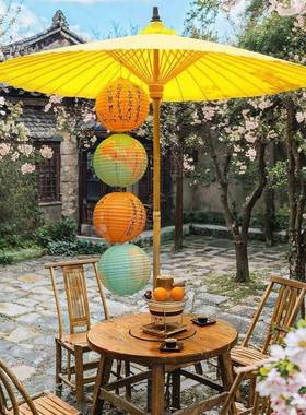 可折叠围炉煮茶户外伞防水咖啡厅商用装饰古风油纸遮阳伞红色伞