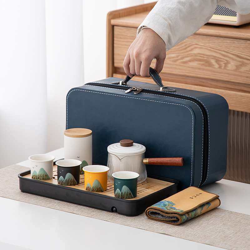 千里江山便携式旅行茶具套装随身户外露营一壶四杯泡茶壶喝茶装备,电子元器件市场,其它元器件,淘宝优惠券,粉丝福利购,淘宝优惠卷