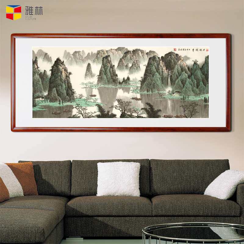 国画山水画 千锋竞秀客厅横幅办公室挂画青绿山水艺术微喷画心