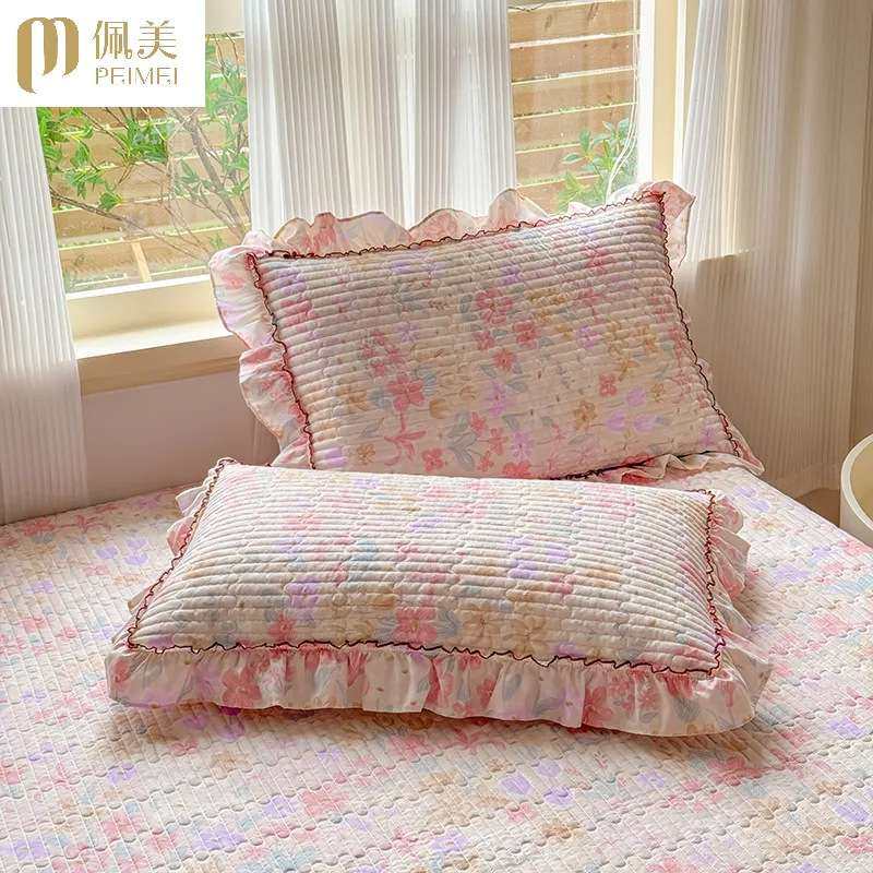 新款夹棉花边枕套一对装绗缝法式小碎花田园风枕芯套单人枕头套子,电子元器件市场,其它元器件,淘宝优惠券,粉丝福利购,淘宝优惠卷