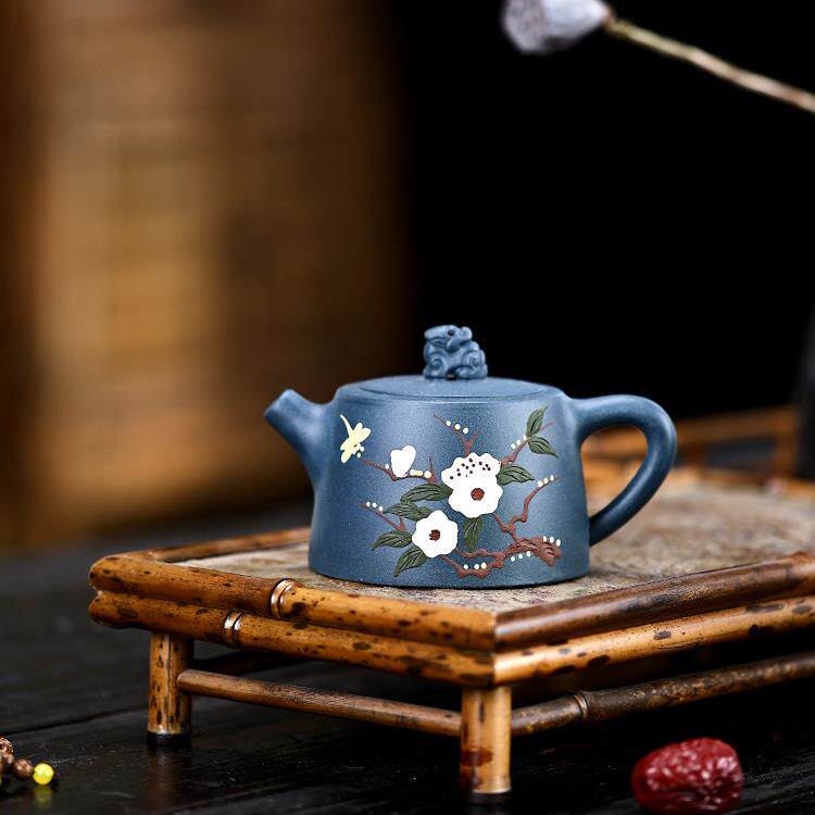 宜兴紫砂壶手工天青泥瑞兽井栏手绘小品壶泡茶器单壶家用茶具