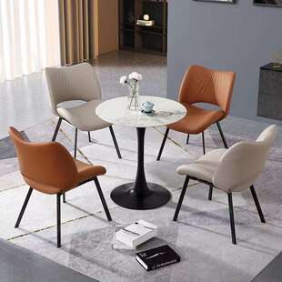 洽谈桌椅套装圆桌4椅白色岩板商务桌椅现代接待简约洽谈桌子组合