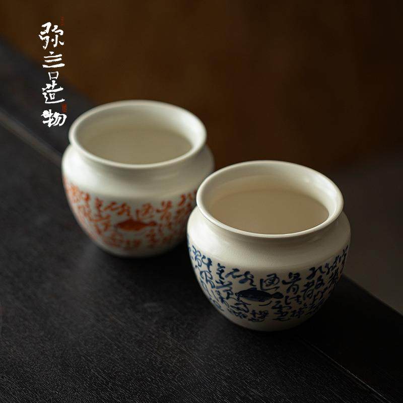 弥言苏打釉手工陶瓷建水家用茶渣斗开片可养茶洗青花杯洗茶道配件