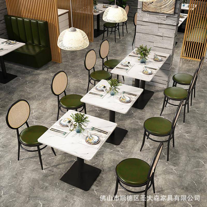 主题编藤铁艺椅茶餐厅奶茶咖啡店桌椅组合餐厅岩板桌子甜品店椅子
