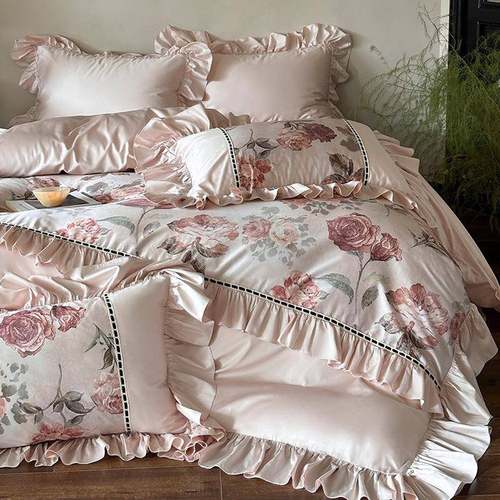 法式风浪漫四季澳棉全棉四件套玫瑰数码印花被套柔软纯棉床上用品