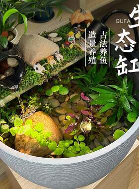 欧佰色古法养鱼缸造景全套生态流水循环阳台仿石培荷花睡莲盆树脂