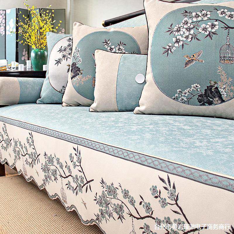 新中式沙发垫四季通用防滑高档坐垫盖布中国风实木沙发套罩座垫巾