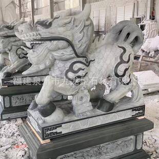 石雕麒麟门墩青石仿古摆件汉白玉大门一对晚霞红花岗岩景观装饰