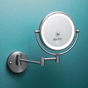 枪灰浴室化妆镜LED灯旋转折叠壁挂美容镜充电补光梳妆台带灯镜子