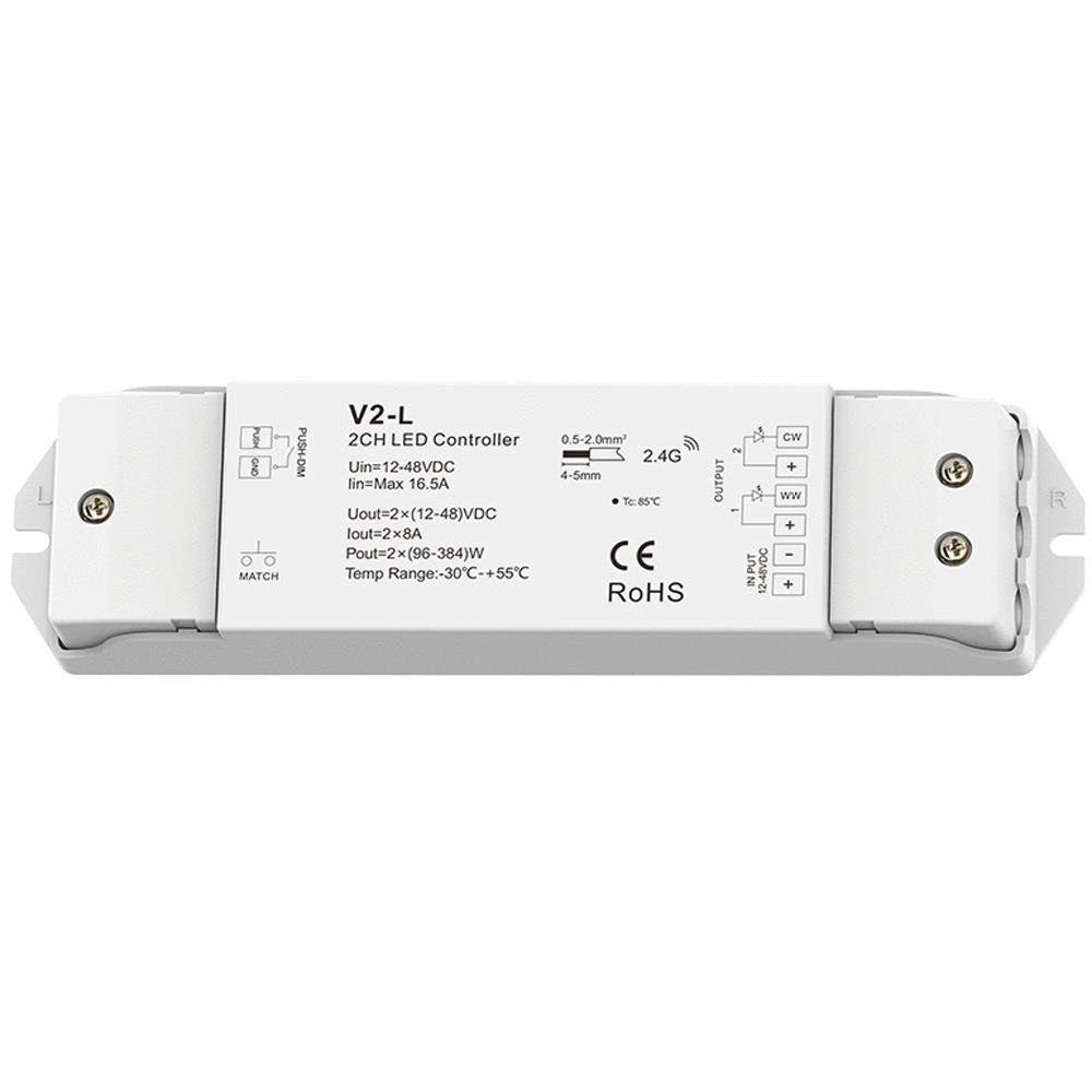 V2-L 12-48V 8A*2CH 2.4GRF push 墙壁开关切换色温 信号自动中继