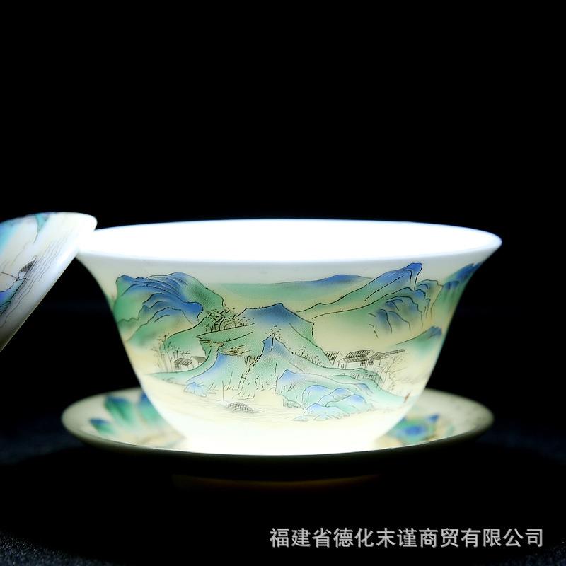 陶瓷高白三才盖碗家用茶杯功夫创意手绘茶具敬茶碗单个不烫手复古