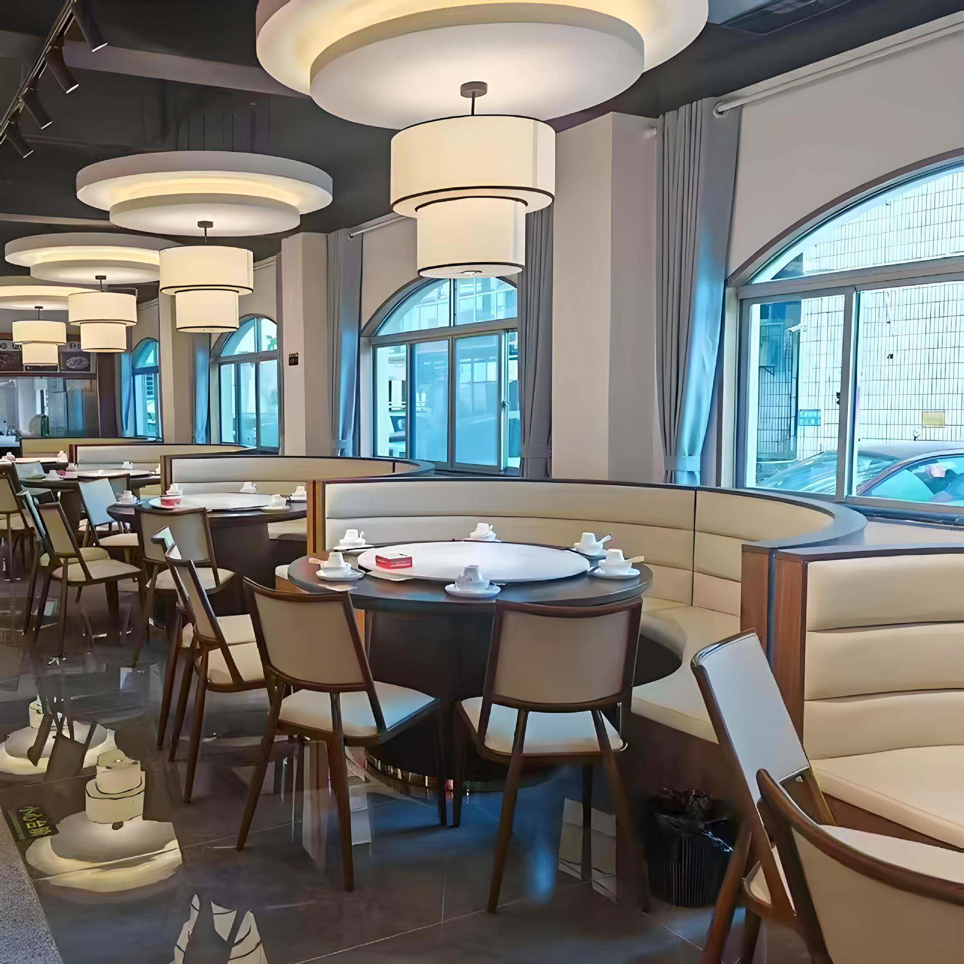 新中式卡座餐桌沙发组合饭店酒店高端餐厅实木餐桌椅半圆岛民卡座