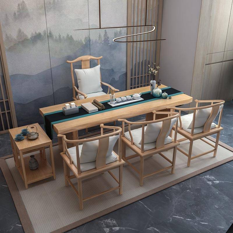 新中式大板实木茶桌 仿古原木功夫泡茶桌椅组合茶楼家用茶台桌椅