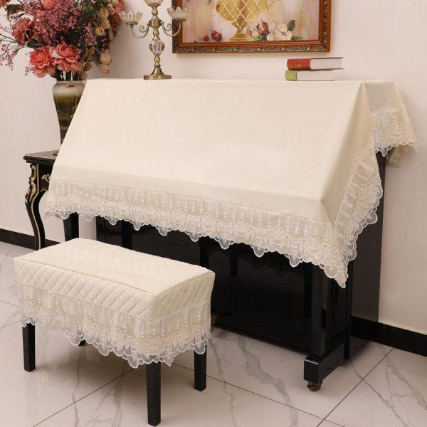 立式通用琴披钢琴罩防尘高档绒布欧式琴布盖巾现代简约琴凳罩白色