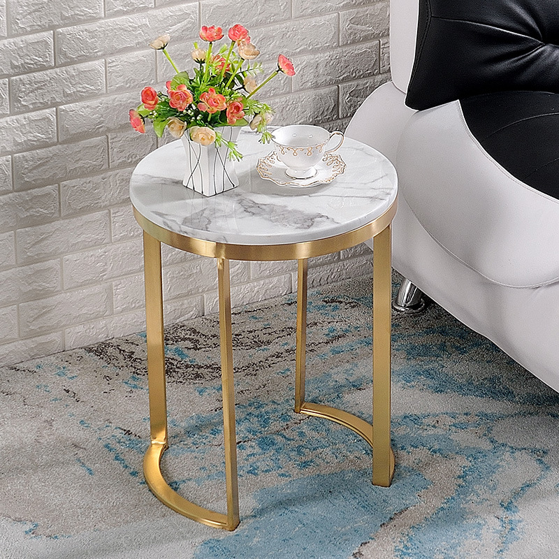厂家直销轻奢客厅沙发边几不锈钢大理石角几简约酒店角几镀金茶几