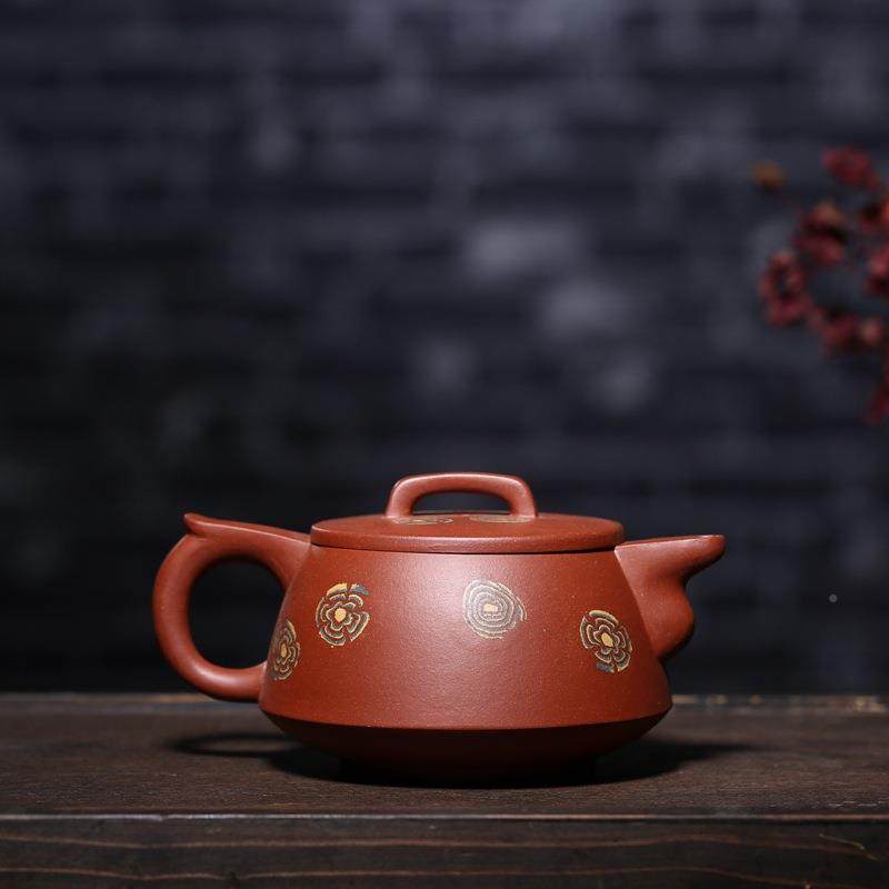 名全手工砂壶ZD-H5N60宜兴原矿清水泥家绞泥紫福茶壶礼品LO德GO刻
