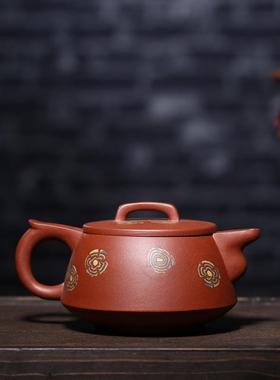 名全手工砂壶ZD-H5N60宜兴原矿清水泥家绞泥紫福茶壶礼品LO德GO刻