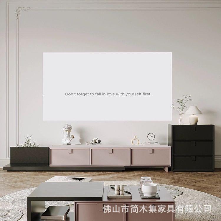 视巴胺组电柜可伸缩茶几合原木奶油风现代简约电视多机1柜小户型