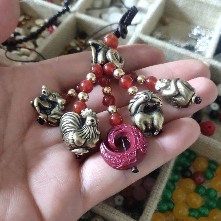 中国风生肖三合六合挂件钥匙扣蛇牛鸡马猴朱砂时来运转吊坠腰挂