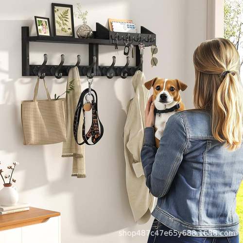 钥木质壁挂式衣帽收纳架关匙挂架客厅玄0604室杂卧物架实木多层置