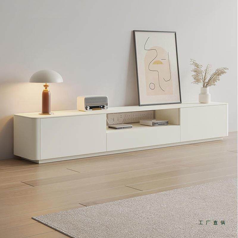 奶油风岩板电视柜茶几组合客厅家用落地电视机柜小户型轻奢高级感