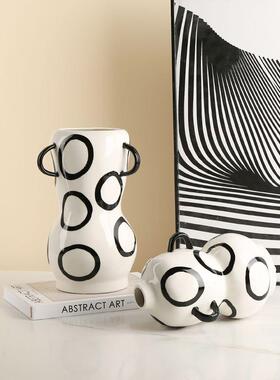 现代BLQ极简手墨多耳陶瓷干瓶样板间酒店玄关客花厅圈插绘花装饰