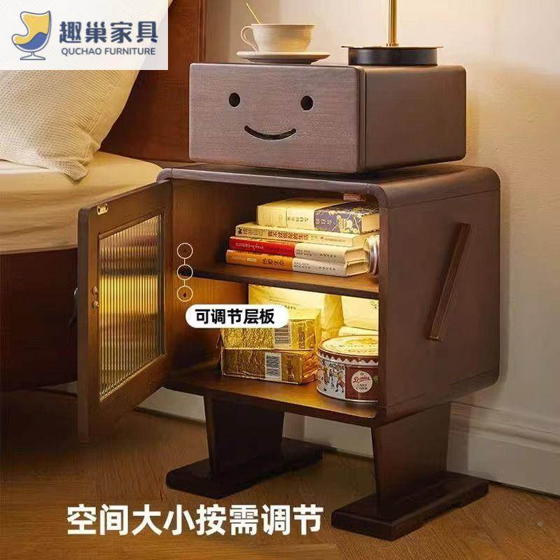 实床头柜床边置物柜客边木柜创意可爱厅机器人柜子NID卧储物收室
