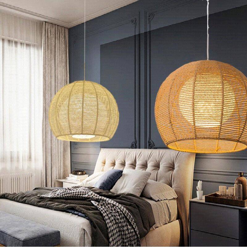 32685代田园藤艺术麻绳吊灯餐厅酒吧民现宿客厅编手编工织灯