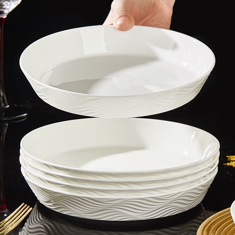 唐山骨瓷盘子菜盘家用2p025新款高颜值纯白餐具釉下彩可微波碗盘