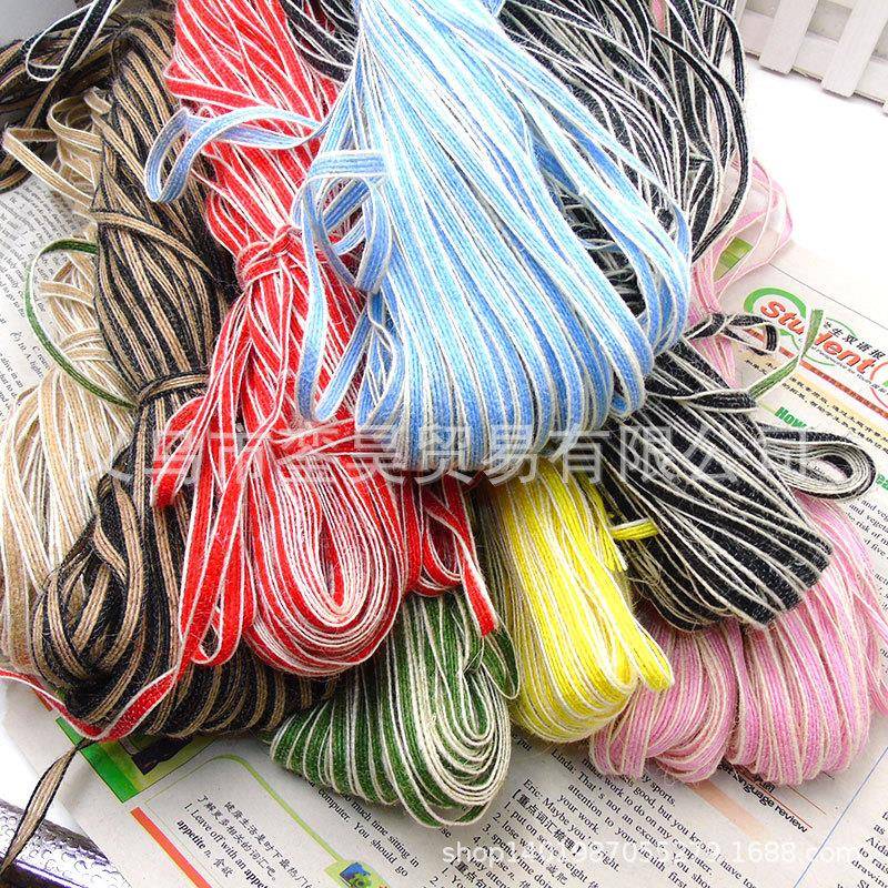 厂家直AMP销0.6cm彩色捧鱼丝麻黄麻绳创意织带手花装饰麻带