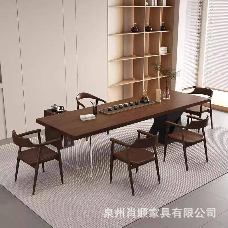 现代简约PED实木茶茶桌家用客厅接轻待会洽谈奢泡桌办公室茶几茶
