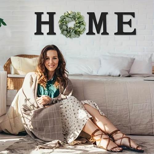 3款Hom圣花e木制墙壁挂饰春季POZ字母环帕季特里克节装饰夏欢迎门