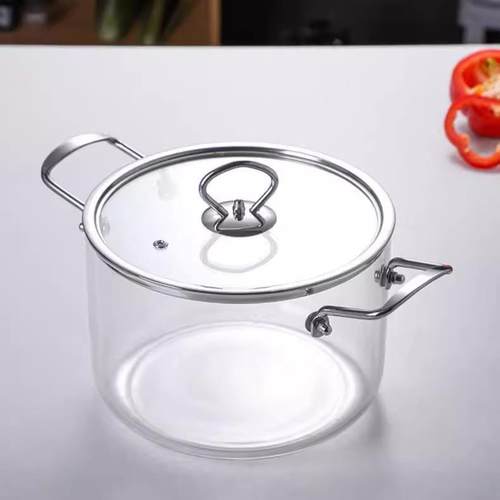 高硼硅玻璃汤锅双耳铁把加热透火明煮锅明家用煲汤锅可玻炖璃/汤