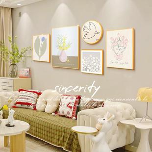 夏初暖风北欧QB202306小客厅装饰画奶油风新组合沙发背清景墙画花